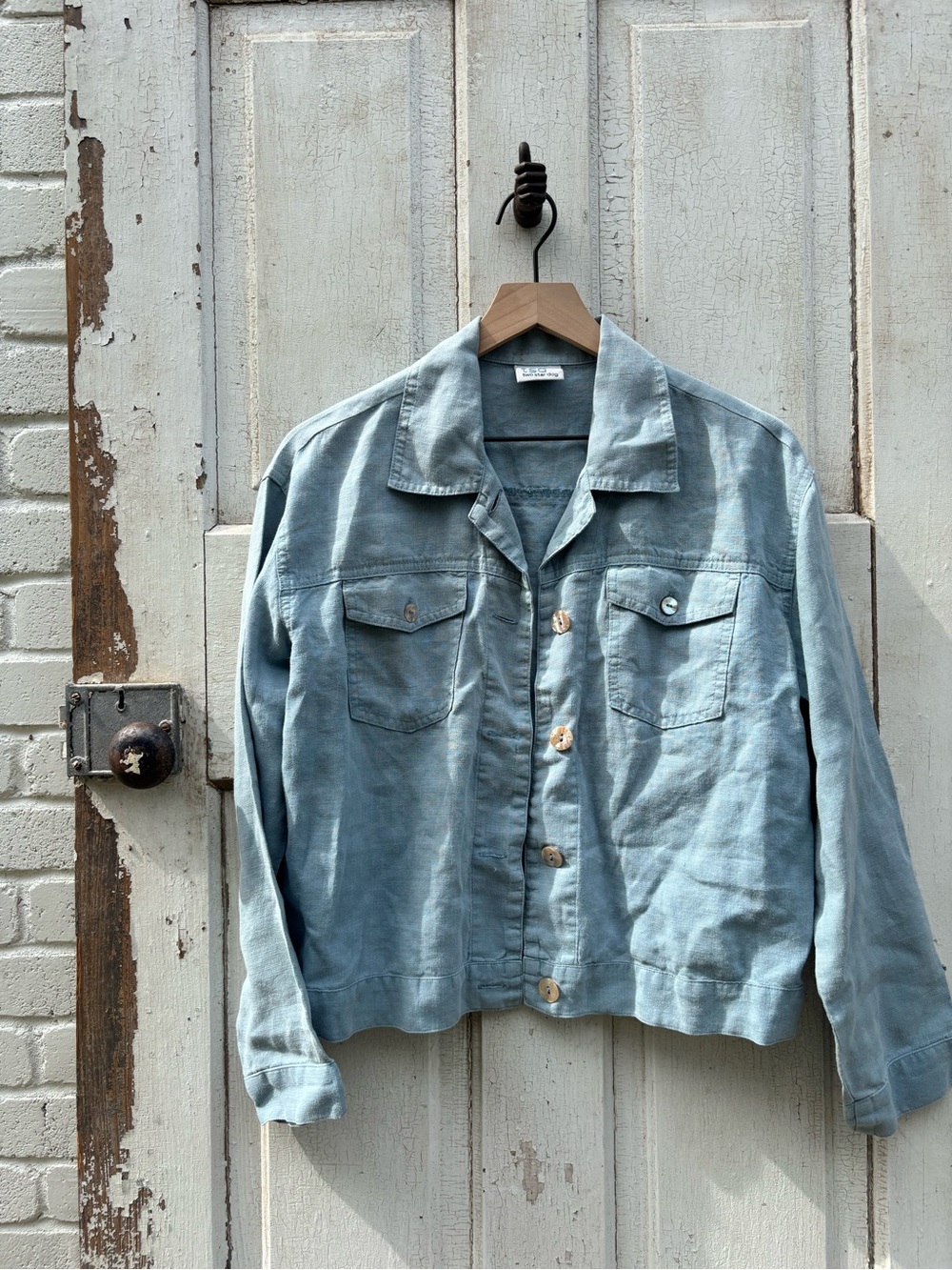 Washed Light Blue Button-Front Women's Shirt Jacket